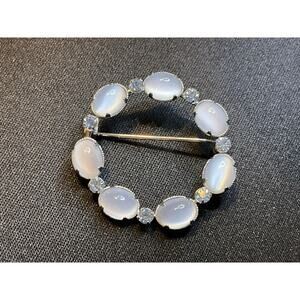 Amco Sterling White Cats Eye Aqua Gem Stones Brooch